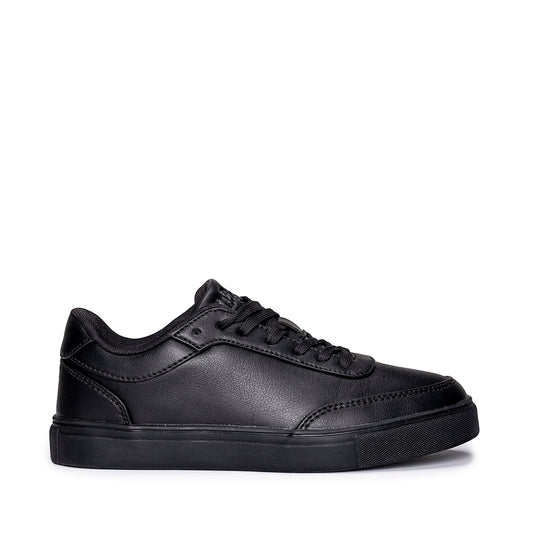 Vegan black sneakers minimalist lace-up low top sustainable fashion