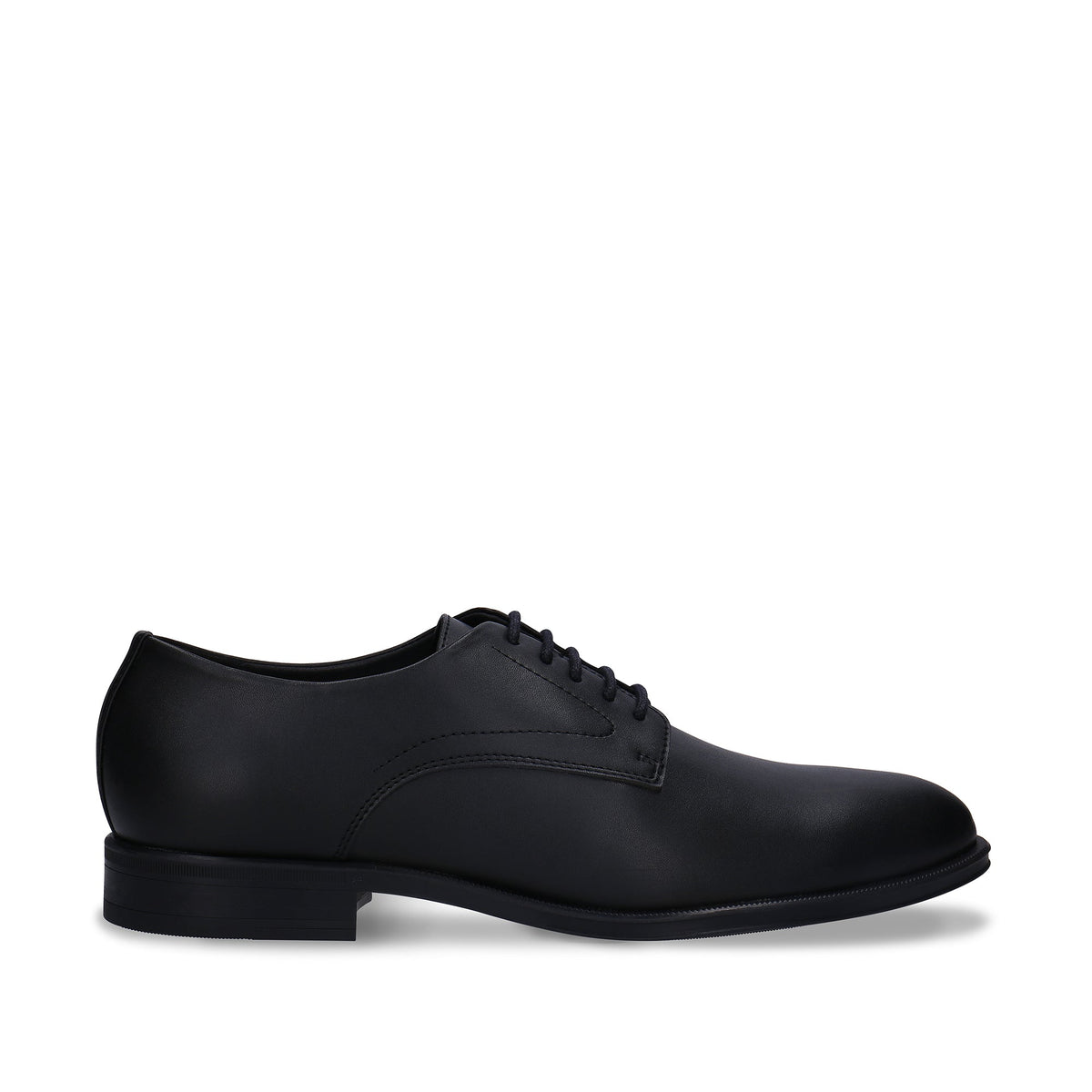 Quinn Black vegan derby shoes – three-quarter view | NAE
