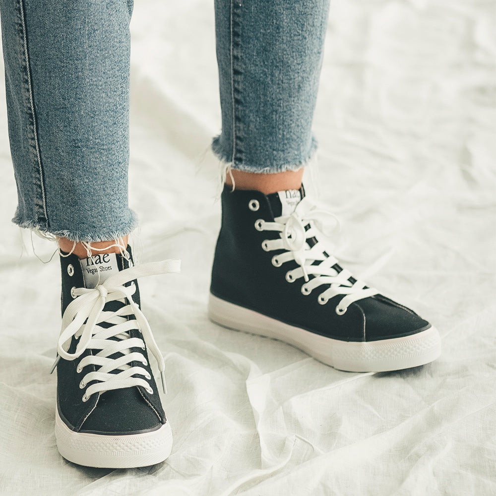 cotton vegan trainers high top with cotton jeans | NAE Vegan Shoes