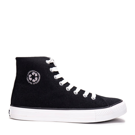 Vegan sneakers black basic mid-top Non-Skid organic cotton lined Recycled | NAE