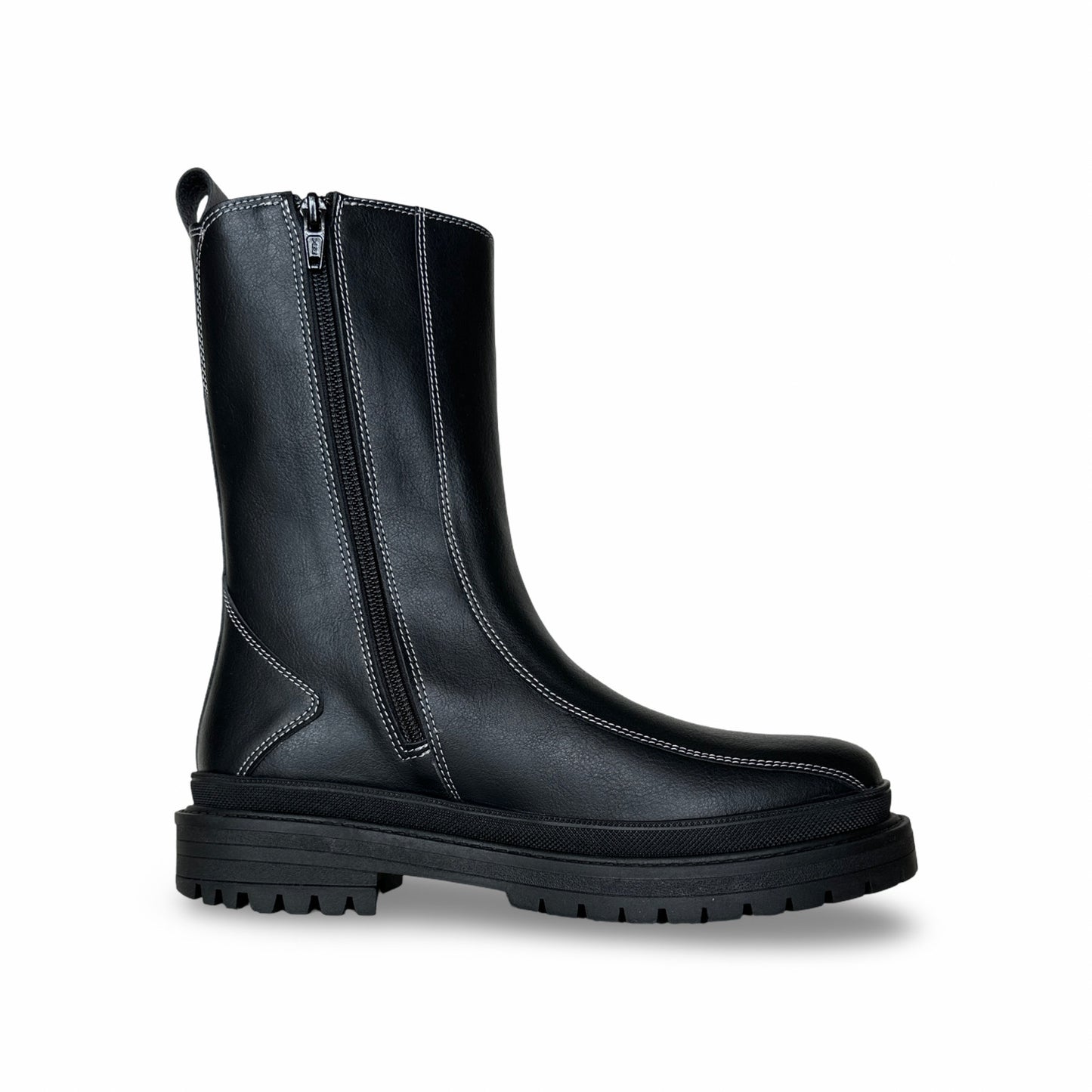 Bottes noires mi mollet véganes plates décontracté bureau unisexe en microfibre