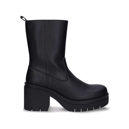 Women's platform boots mid-calf black corn leather bio eco water resistant zipper | NAE