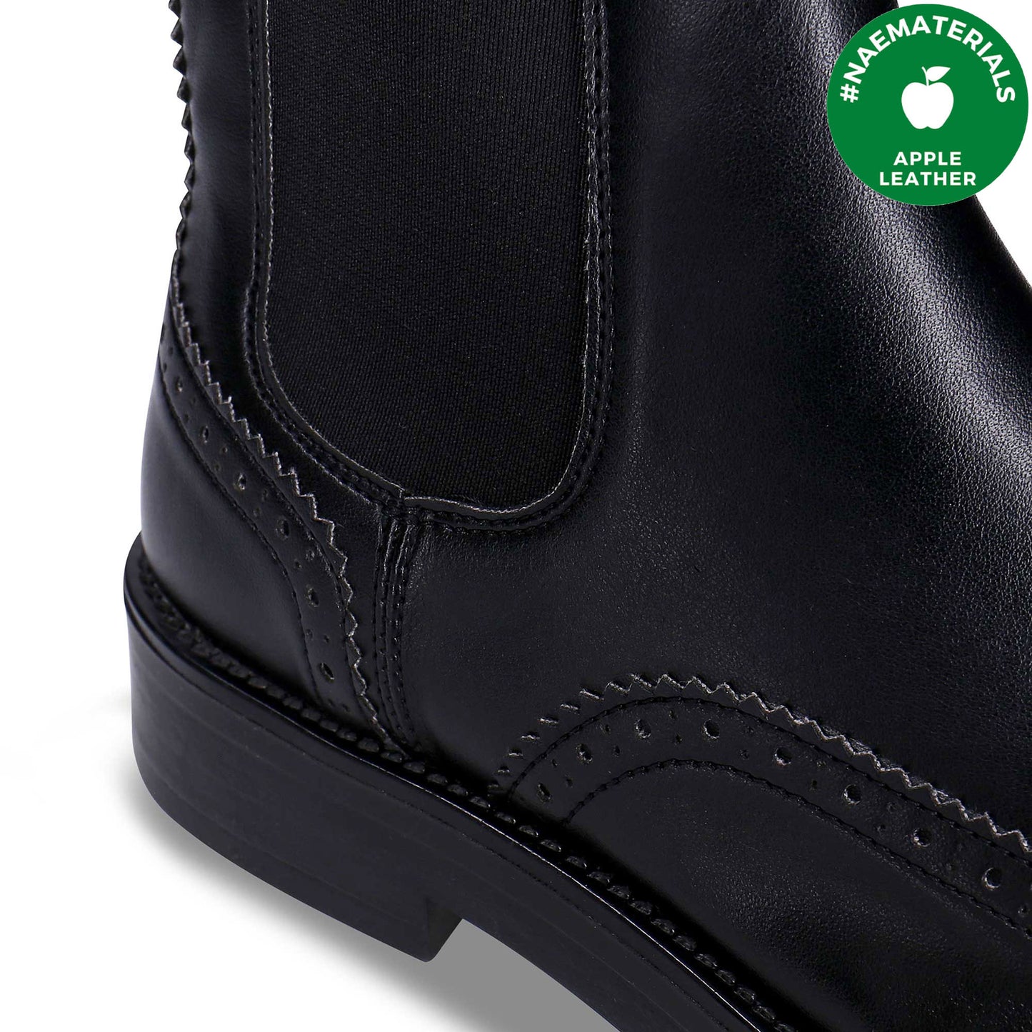 NAE Vegan Shoes material label Apple Leather on chelsea black ankle boots