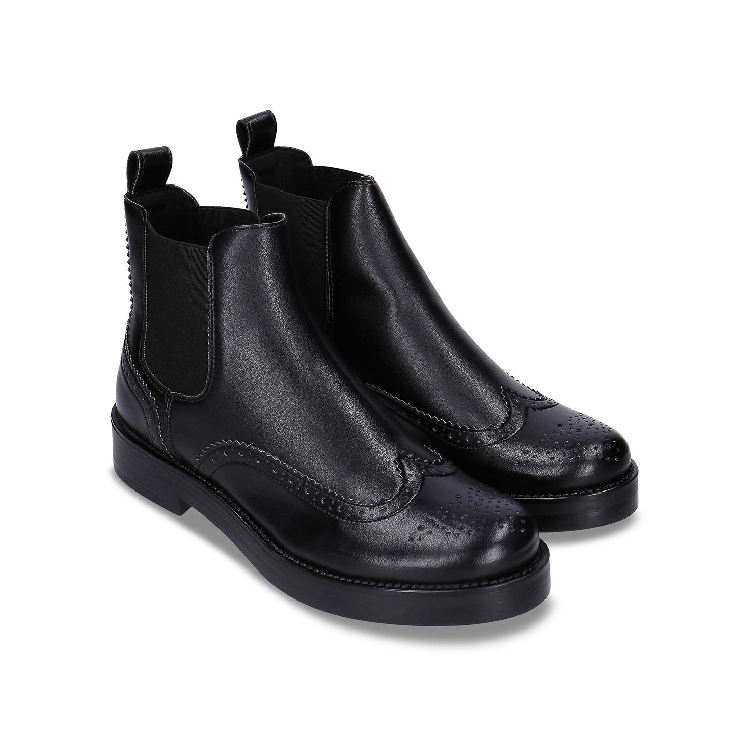 Chelsea Boot veganer knöchelhöher Brogue Damen Schwarzer Stiefel aus Apple Skin | NAE