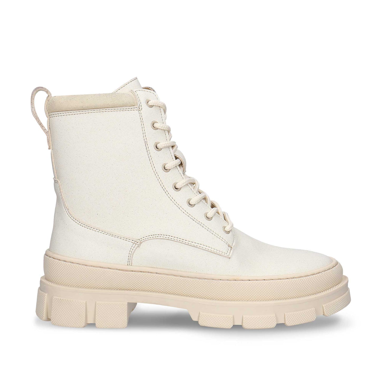 White vegan boots women with zipper and laces collar padded apple skin ridged | NAE