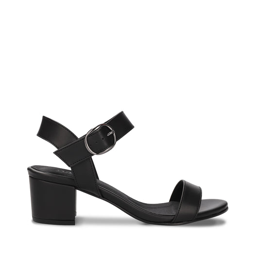 Vegan sandals with heel ankle strap buckle slingback backless on apple leather | NAE