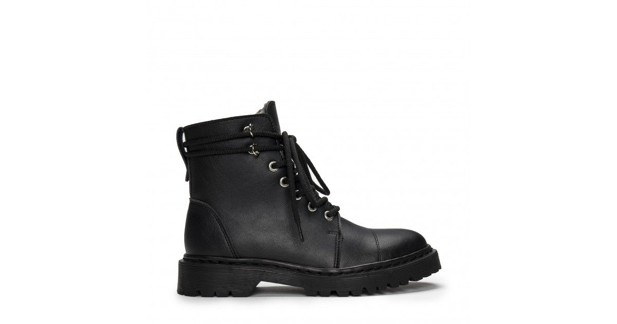 Unisex black lace up ankle zipper boots